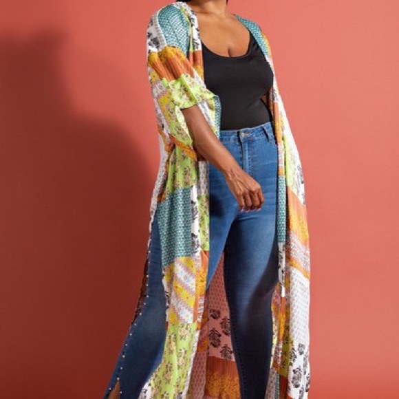 3/4 Sleeve MultiPrint Kimono Cardigan - Picture 2 of 5